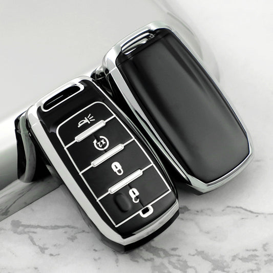 Carsine Jeep Dodge Chrysler Car Key Cover Silver Edge Black / Key case