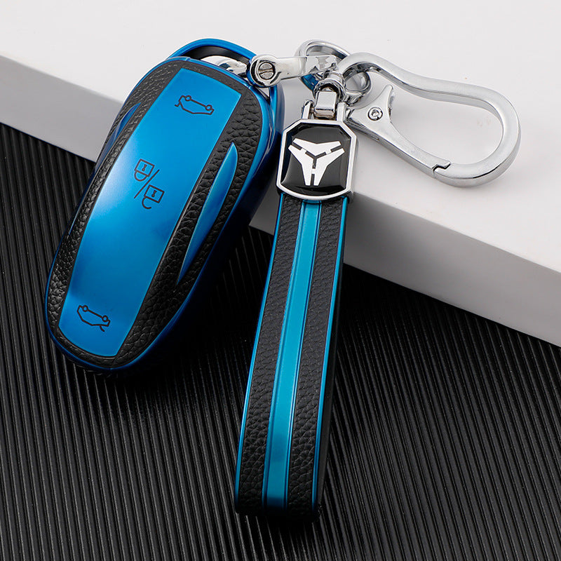 Carsine Tesla Car Key Case Blue / Key case + strap