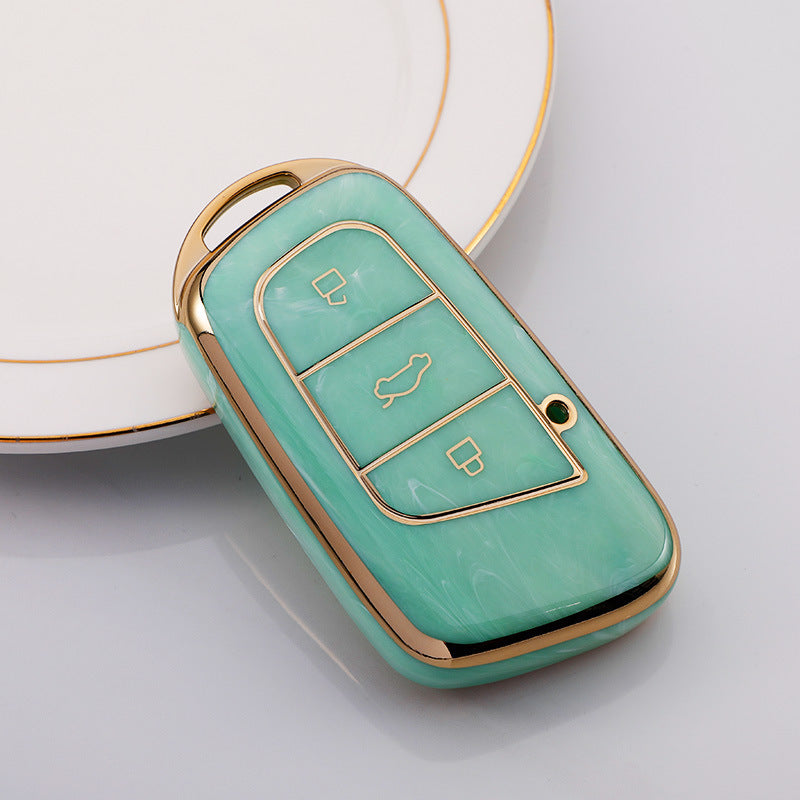 Carsine Chery Car Key Case Gold Inlaid With Jade Green / Key case