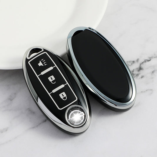 Carsine Nissan Car Key Cover Silver Edge Black / Key case