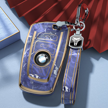 Carsine BMW Car Key Case Gold Inlaid With Jade Purple / Key case + strap