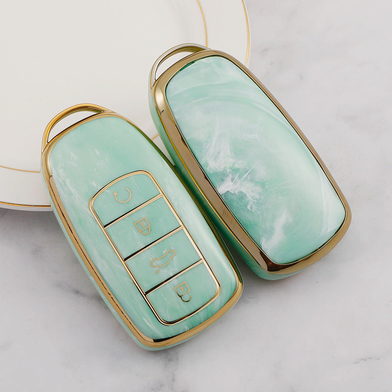 Carsine Chery Car Key Case Gold Inlaid With Jade Green / Key case