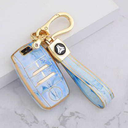 Carsine Kia Car Key Case Gold Inlaid With Jade Blue / Key case + strap