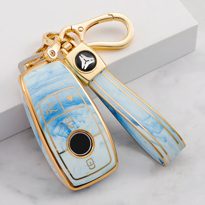 Carsine Mercedes Benz Car Key Case Gold Inlaid With Jade Blue / Key case + strap