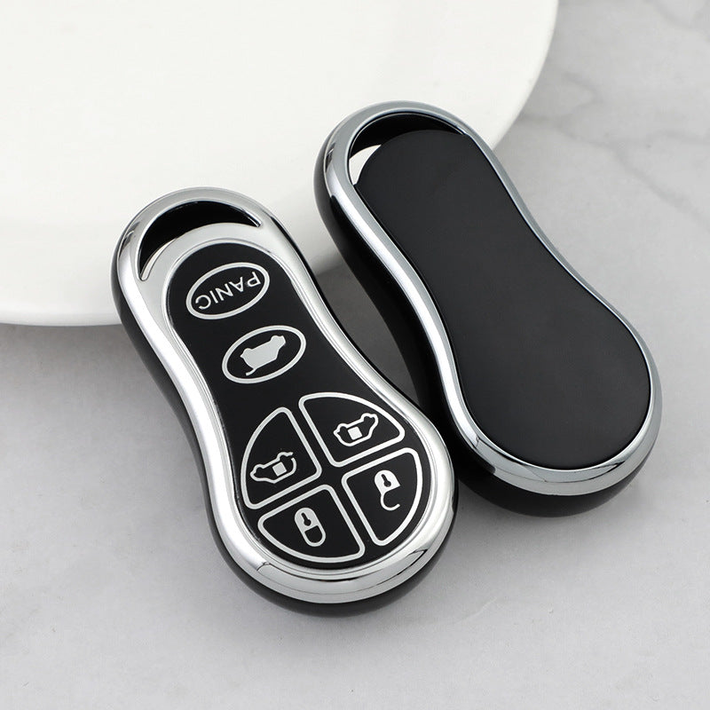 Carsine Jeep Dodge Chrysler Car Key Cover Silver Edge Black / Key case