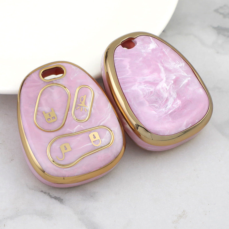 Carsine Chevrolet Car Key Case Gold Inlaid With Jade Pink / Key case