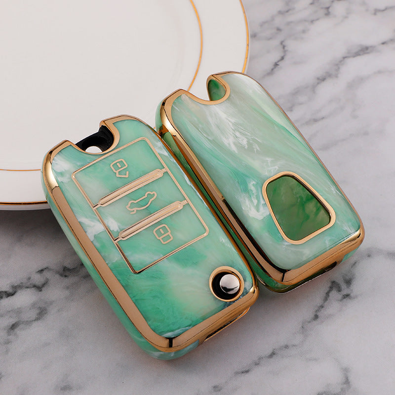 Carsine MG Car Key Case Gold Inlaid With Jade Green / Key case