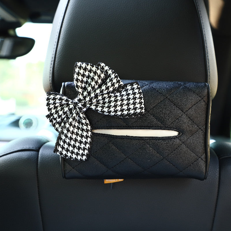 Carsine Bowknot leather car paper box Houndstooth