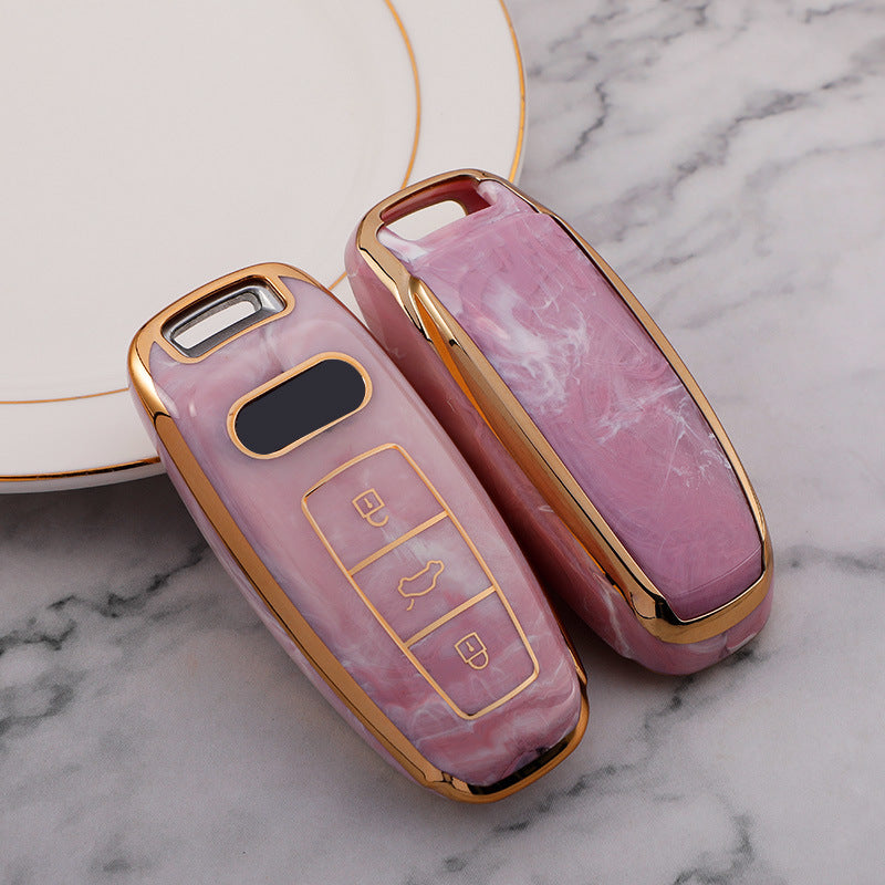 Carsine Audi Car Key Case Gold Inlaid With Jade Pink / Key case