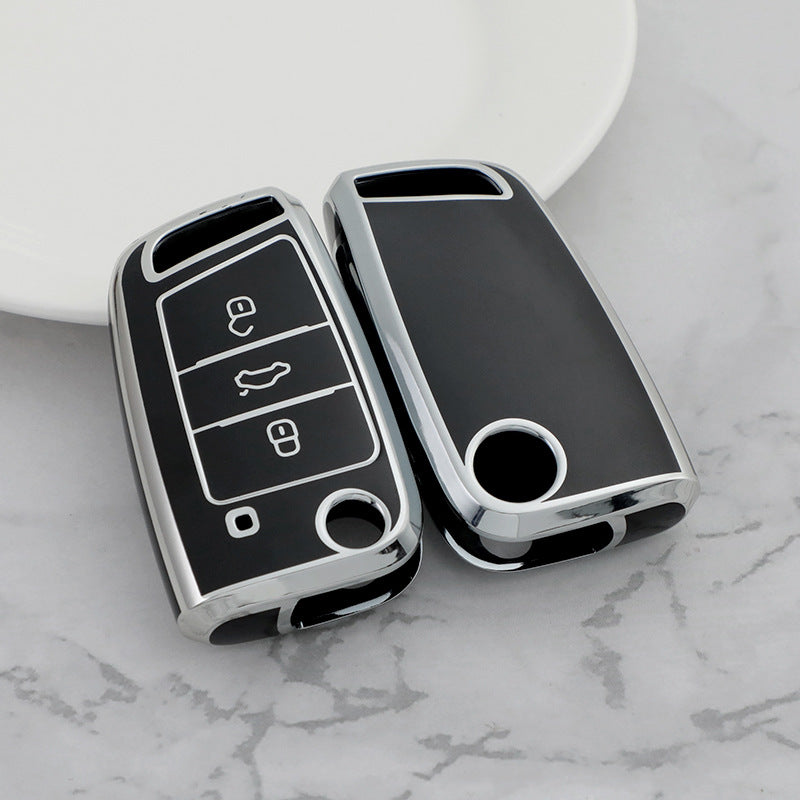 Carsine Volkswagen Car Key Cover Silver Edge Black / Key case