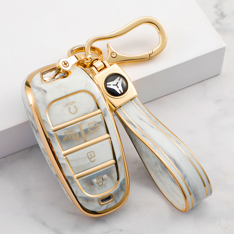 Carsine Hyundai Car Key Case Gold Inlaid With Jade Grey / Key case + strap