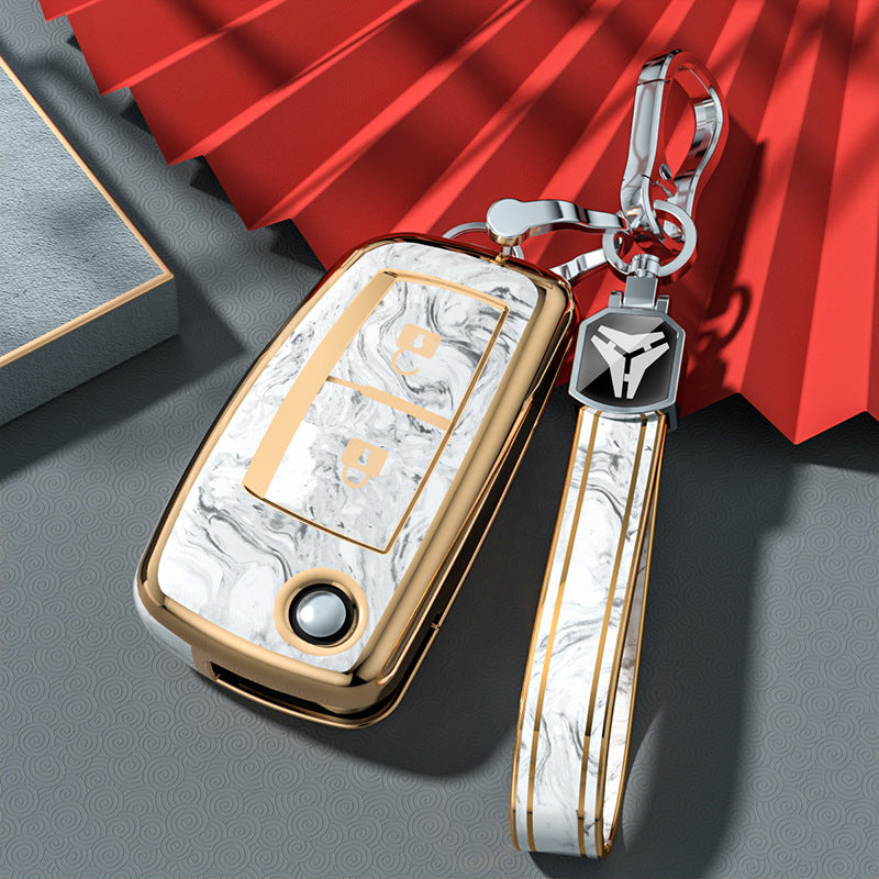 Carsine Nissan Car Key Case Gold Inlaid With Jade Grey / Key case + strap