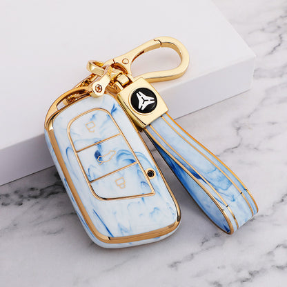 Carsine Chery Car Key Case Gold Inlaid With Jade Blue / Key case + strap