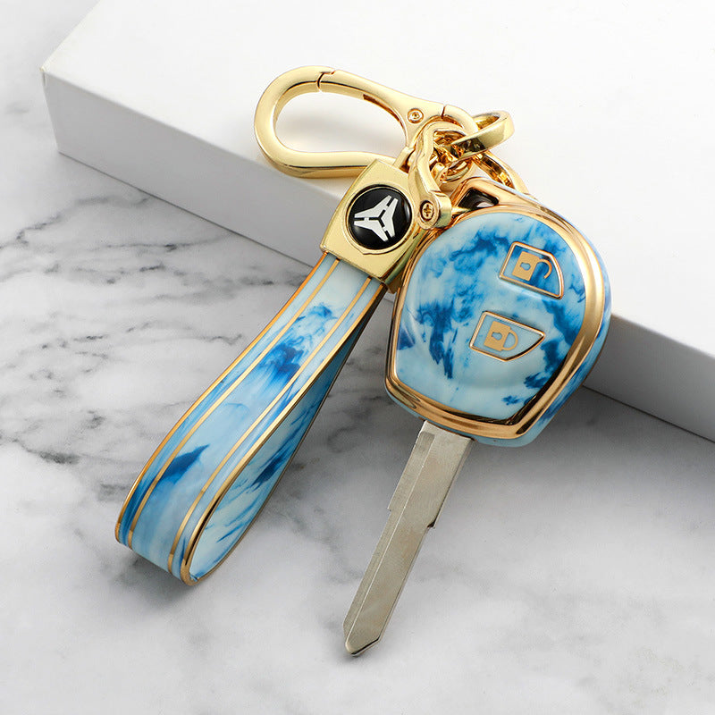 Carsine Suzuki Car Key Case Gold Inlaid With Jade Blue / Key case + strap