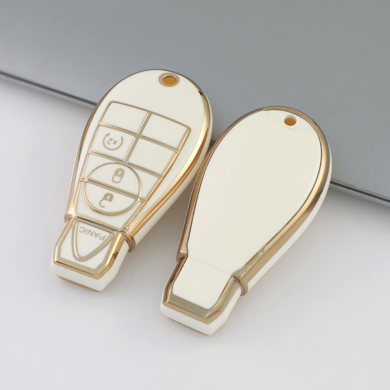 Carsine Jeep Dodge Chrysler Car Key Case Golden Edge White / Key case