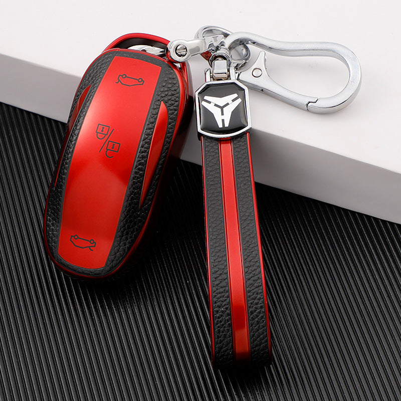 Carsine Tesla Car Key Case Red / Key case + strap