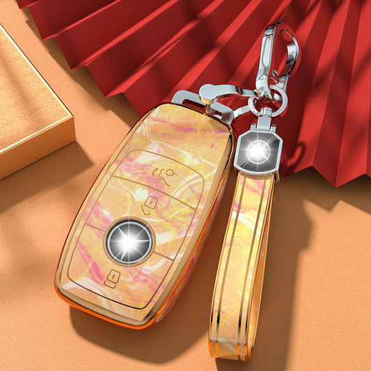 Carsine Mercedes Benz Car Key Case Gold Inlaid With Jade Yellow / Key case + strap