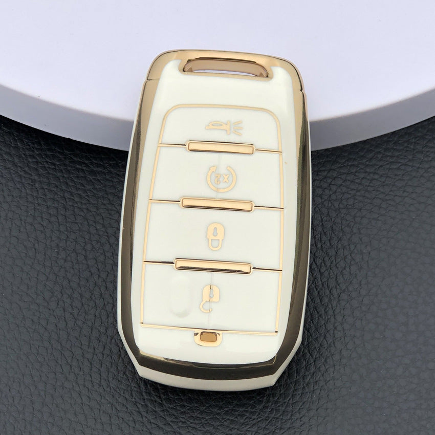 Carsine Jeep Dodge Chrysler Car Key Case Golden Edge White / Key case