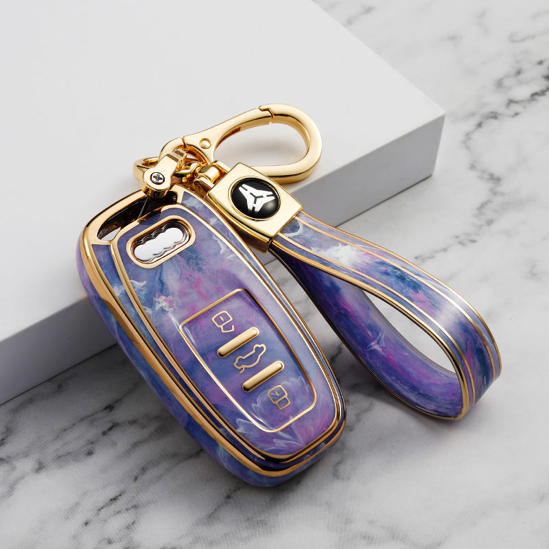 Carsine Audi Car Key Case Gold Inlaid With Jade Purple / Key case + strap