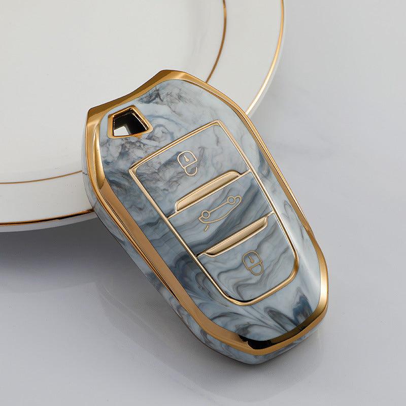 Carsine Citroen Peugeot Car Key Case Gold Inlaid With Jade Grey / Key case