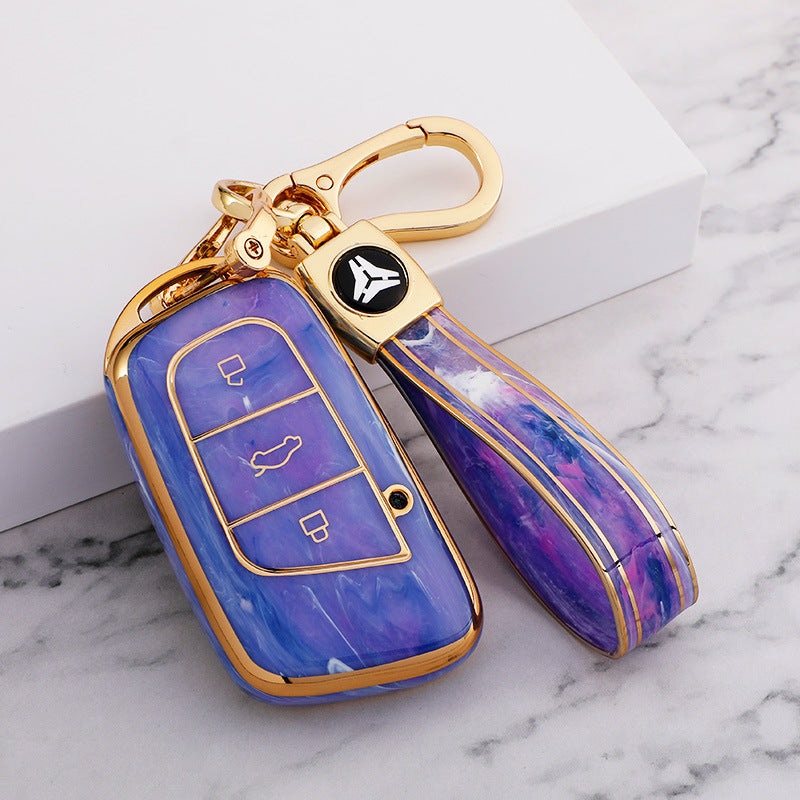 Carsine Chery Car Key Case Gold Inlaid With Jade Purple / Key case + strap