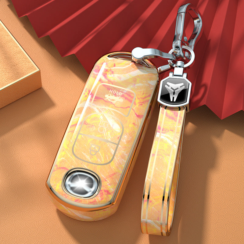 Carsine Mazda Car Key Case Gold Inlaid With Jade Yellow / Key case + strap