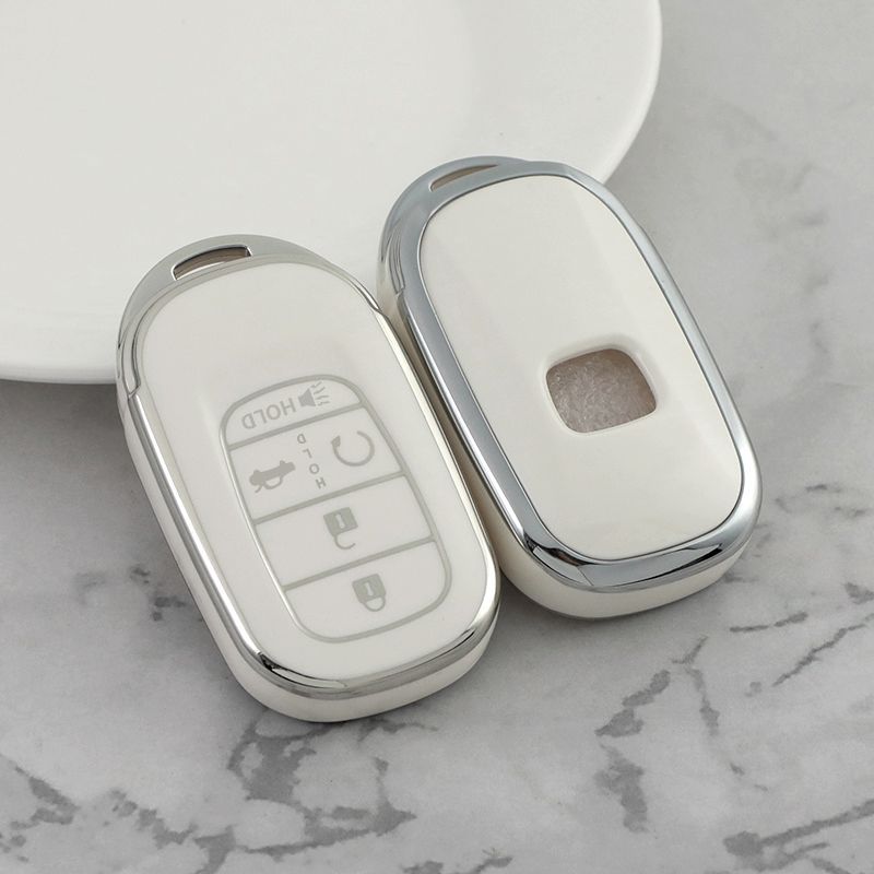 Carsine Honda Acura Car Key Cover Silver Edge White / Key case