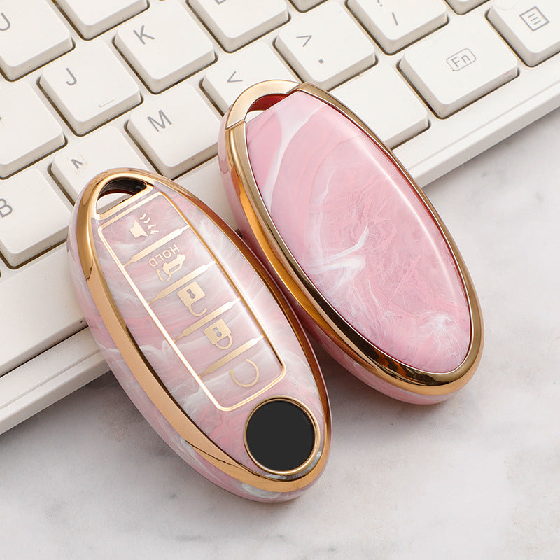 Carsine Nissan Car Key Case Gold Inlaid With Jade Pink / Key case