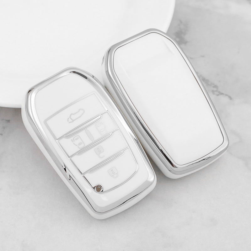 Carsine Toyota Car Key Cover Silver Edge White / Key case