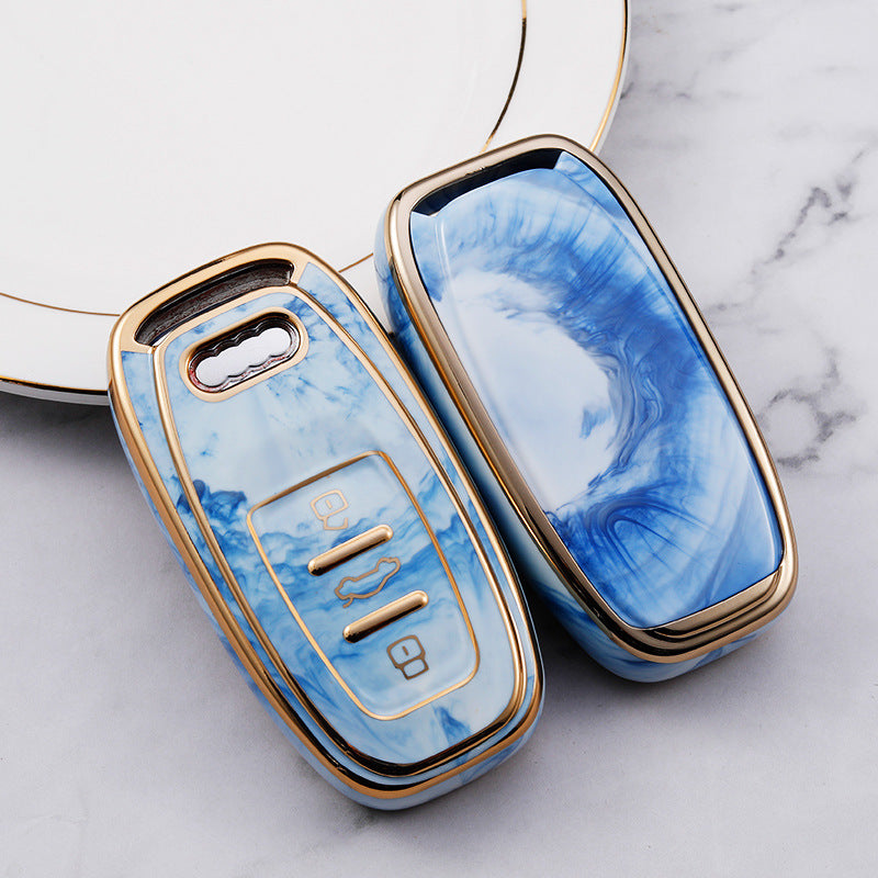 Carsine Audi Car Key Case Gold Inlaid With Jade Blue / Key case