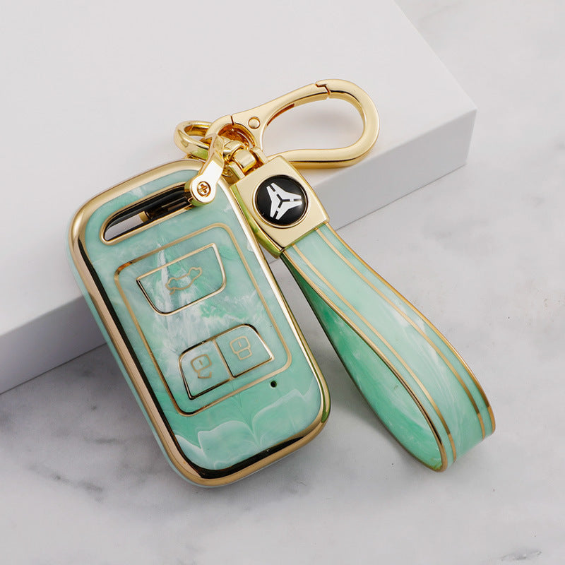 Carsine Chery Car Key Case Gold Inlaid With Jade Green / Key case + strap