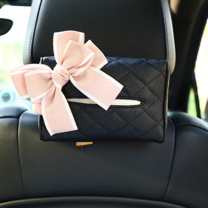 Carsine Bowknot leather car paper box pink bow