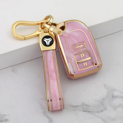 Carsine Toyota Car Key Case Gold Inlaid With Jade Pink / Key case + strap