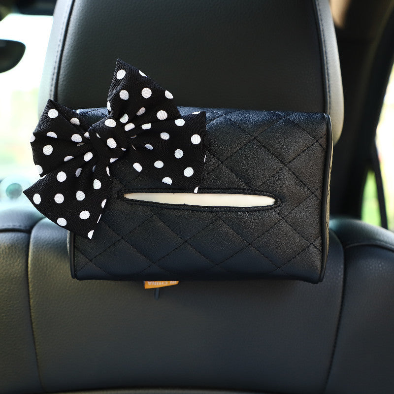 Carsine Bowknot leather car paper box white dot bow