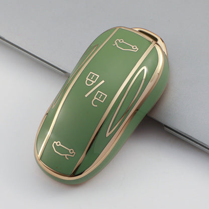 Carsine Tesla Car Key Case Golden Edge Type B / Green / Key case