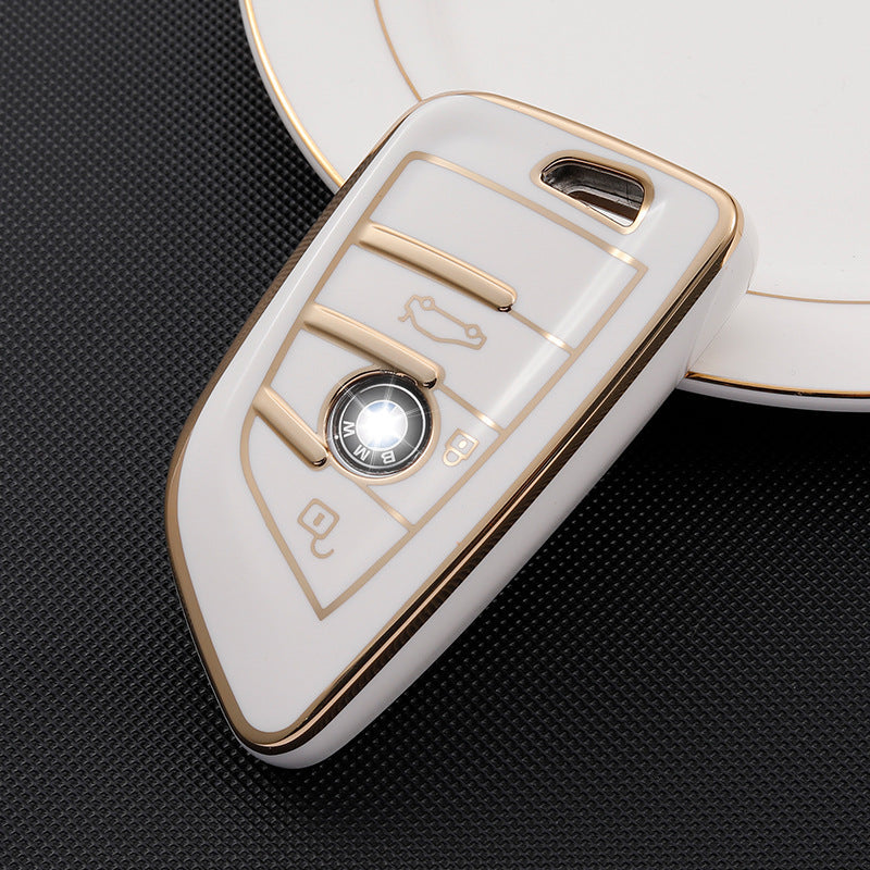 Carsine BMW Car Key Case Golden Edge White / Key case