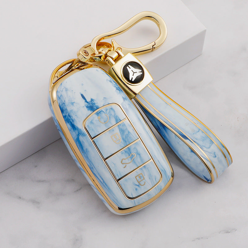 Carsine Chery Car Key Case Gold Inlaid With Jade Blue / Key case + strap