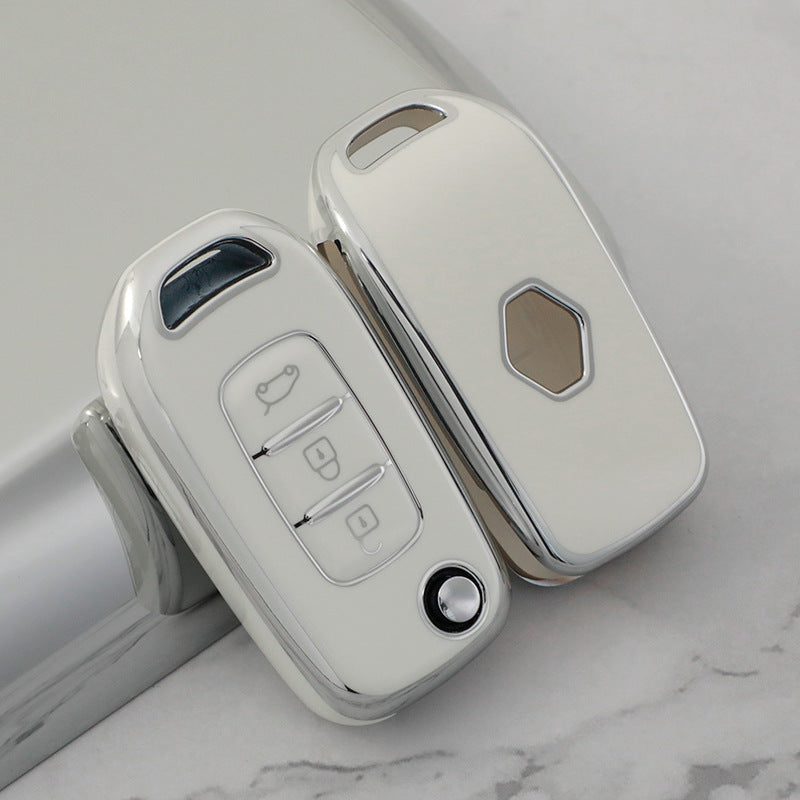 Carsine Renault Car Key Cover Silver Edge White / Key case