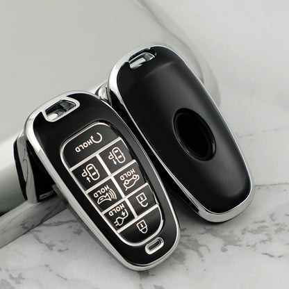 Carsine Hyundai Car Key Cover Silver Edge Black / Key case