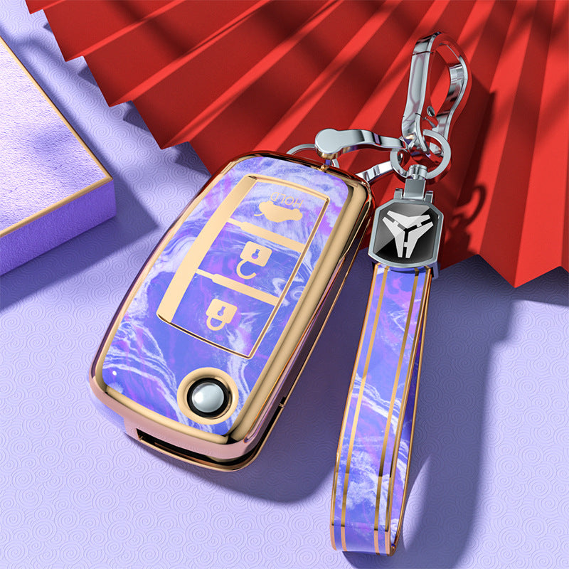 Carsine Nissan Car Key Case Gold Inlaid With Jade Purple / Key case + strap