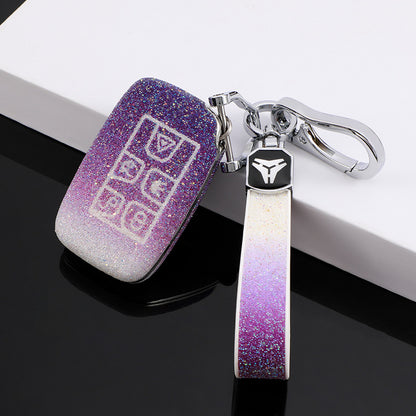 Carsine Land Rover Jaguar Car Key Case Rhinestones Purple / Key case + strap