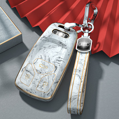 Carsine Audi Car Key Case Gold Inlaid With Jade Grey / Key case + strap