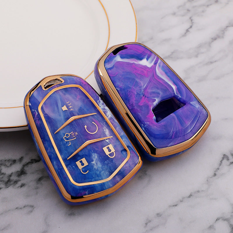 Carsine Cadillac Car Key Case Gold Inlaid With Jade Purple / Key case