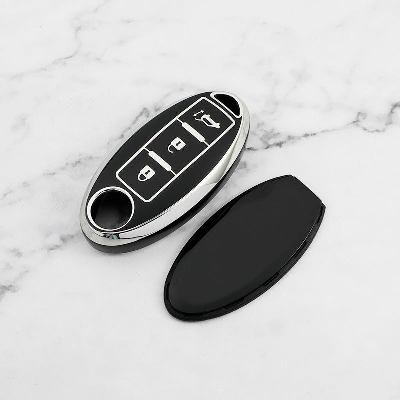 Carsine Nissan Car Key Cover Silver Edge Black / Key case