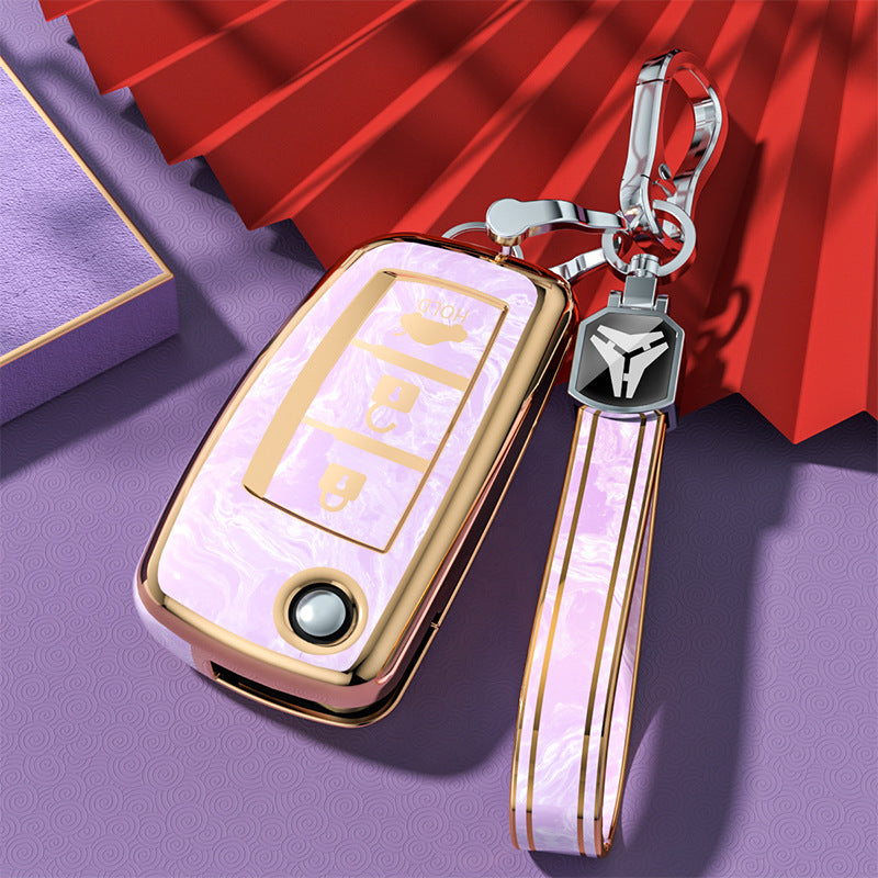 Carsine Nissan Car Key Case Gold Inlaid With Jade Pink / Key case + strap