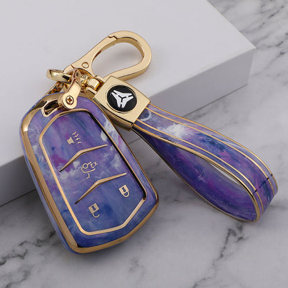 Carsine Cadillac Car Key Case Gold Inlaid With Jade Purple / Key case + strap