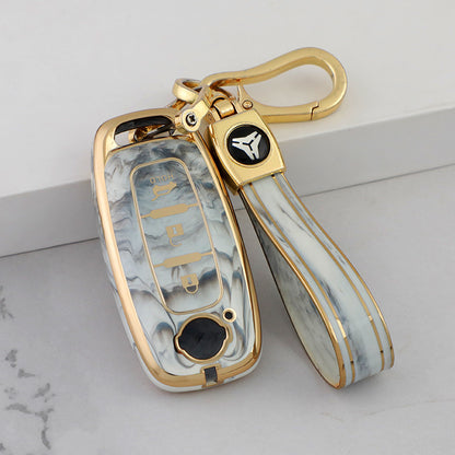 Carsine Nissan Car Key Case Gold Inlaid With Jade Grey / Key case + strap