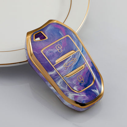 Carsine Citroen Peugeot Car Key Case Gold Inlaid With Jade Purple / Key case