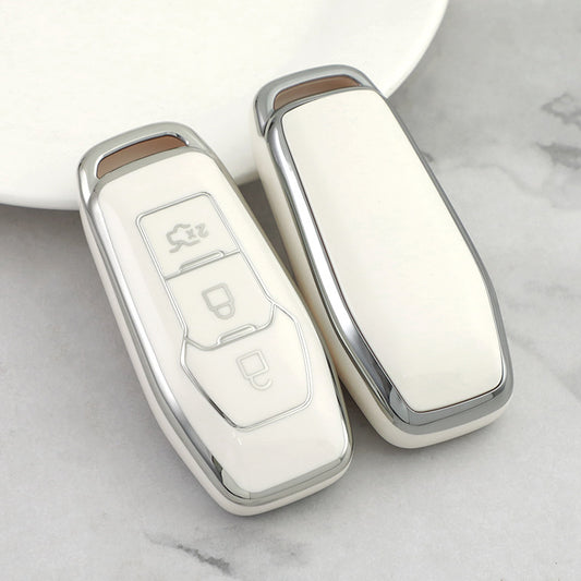 Carsine Ford Car Key Cover Silver Edge White / Key case