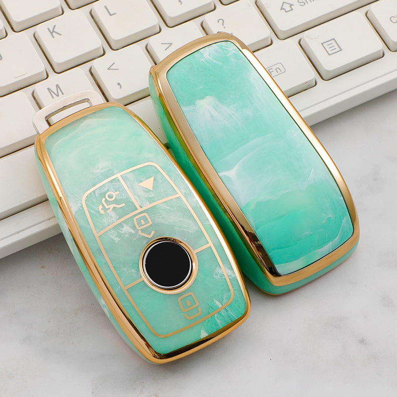 Carsine Mercedes Benz Car Key Case Gold Inlaid With Jade Green / Key case